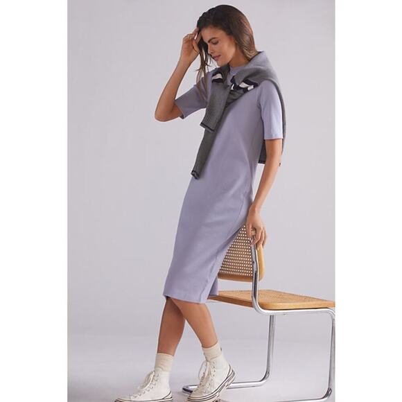 Anthropologie Daily Practice Slim Mock Neck Midi Dress Sky Blue Size S - Picture 1 of 5